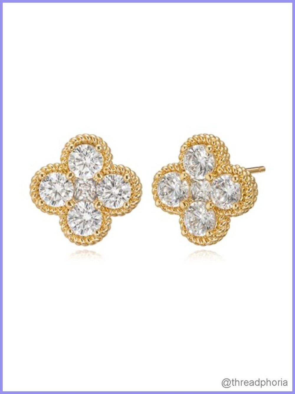 14K Gold Plated Red Flower Cubic Zirconia Stud Earrings Dainty Small